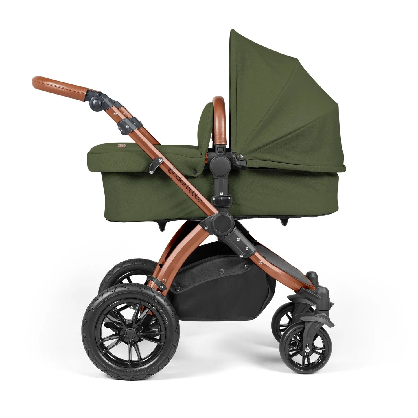 Ickle bubba Stomp Luxe All in One Premium i-Size Travel System with ISOFIX Base *Woodland  - Tan handle