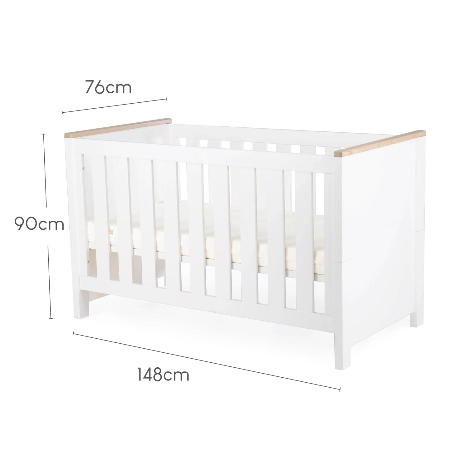 Cuddle Co Aylesbury 3 Piece Nursery Furniture Set (Cot Bed, Dresser & Wardrobe) - White & Ash