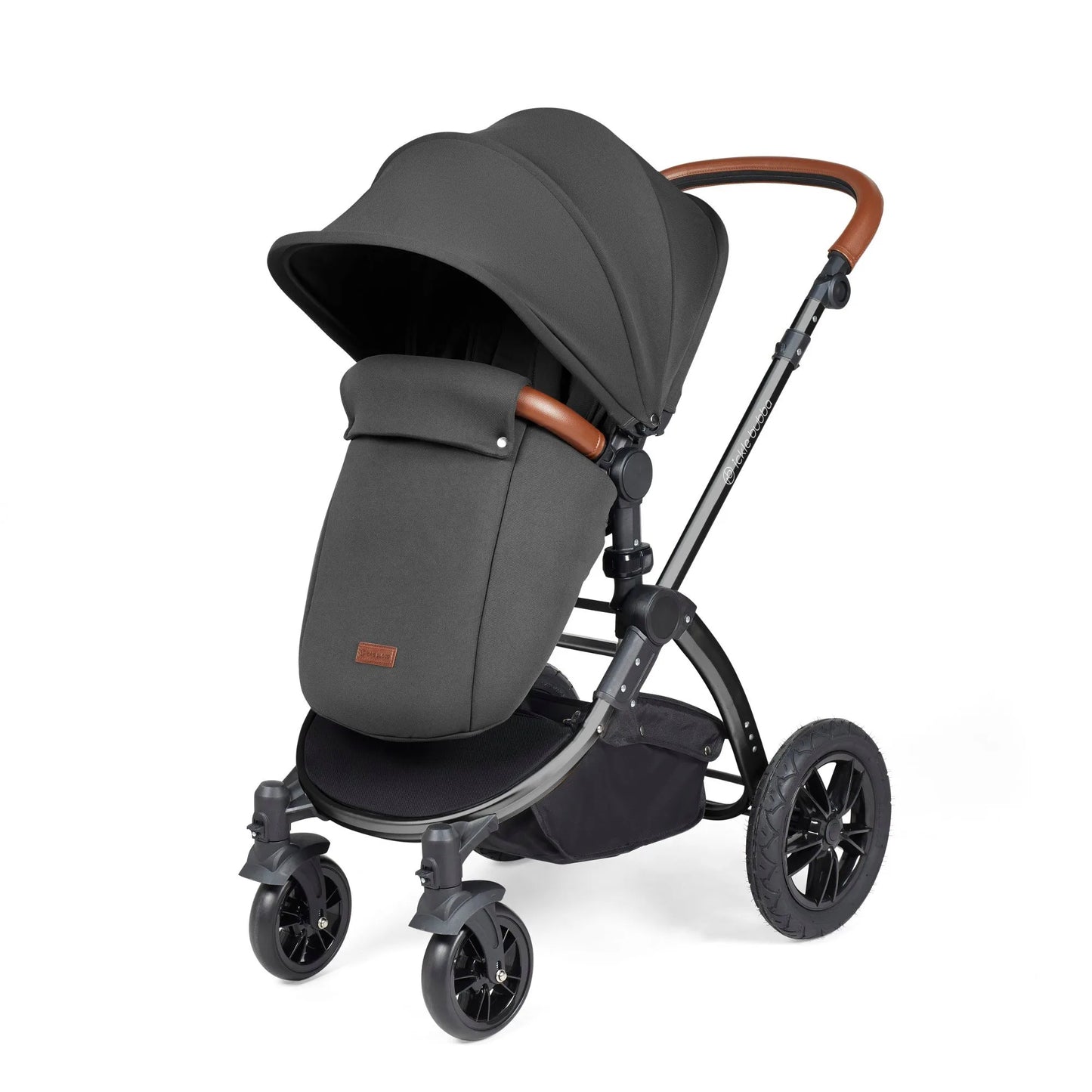 Ickle bubba Stomp Luxe All in One Premium i-Size Travel System with ISOFIX Base *Charcoal Grey  - Tan handle