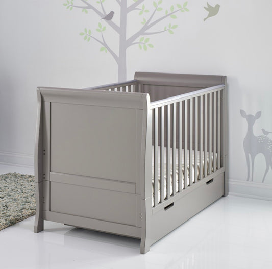 Obaby Stamford Classic Sleigh Cot Bed With Drawer - Taupe Grey