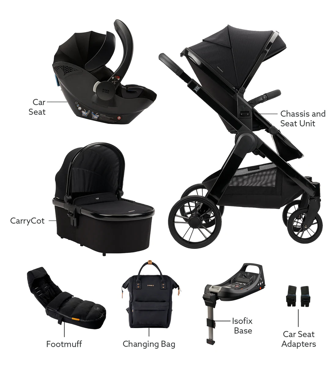 Bababing Raffi Premium Travel System with Isofix Base - Black