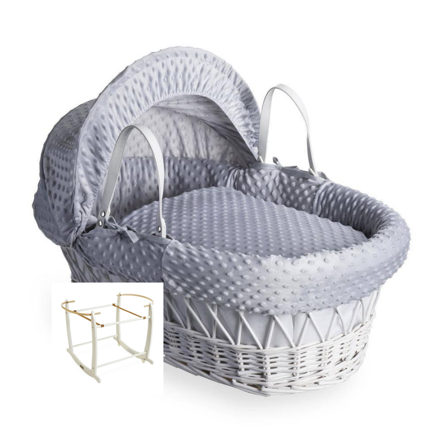 Clair De Lune Dimple Grey Wicker Moses Basket & Stand-White