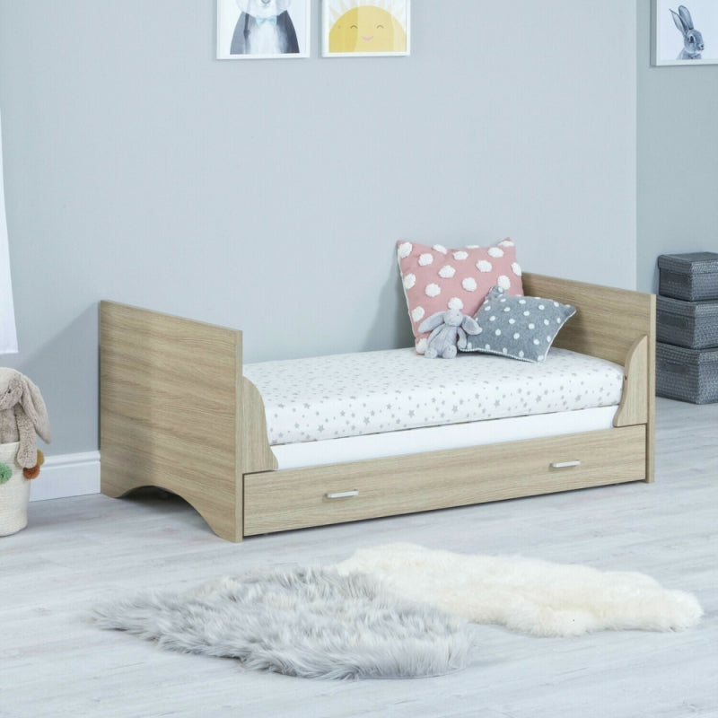 Babymore Veni Cot Bed with Drawer-Oak & White