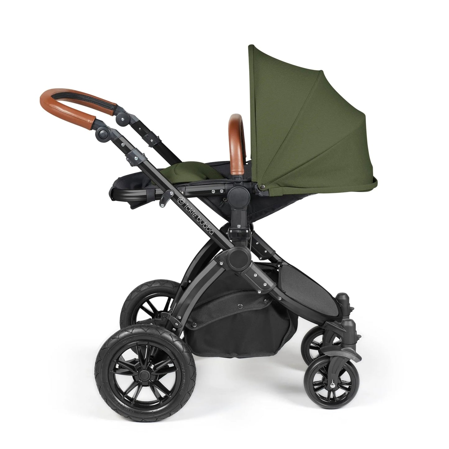 Ickle bubba Stomp Luxe All in One Premium i-Size Travel System with ISOFIX Base *Woodland  - Tan handle