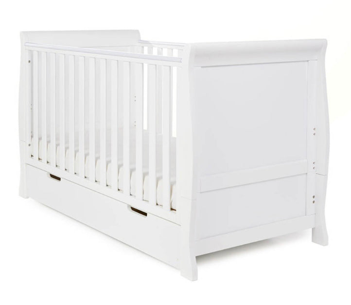 Obaby Stamford Classic Sleigh Cot Bed With Drawer - White