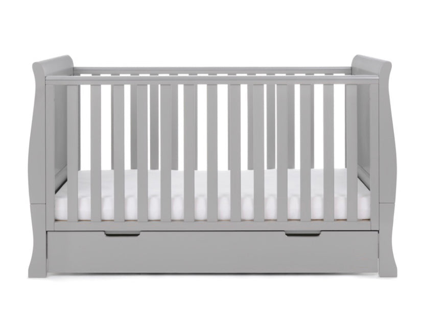 Obaby Stamford Classic Sleigh Cot Bed With Drawer Warm Grey