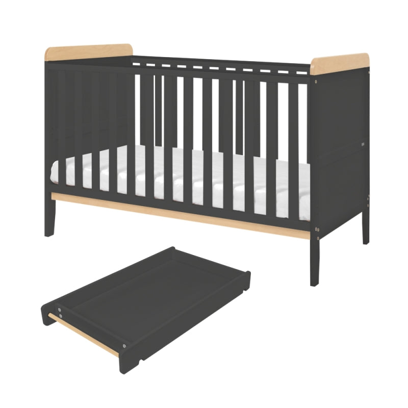 Tutti Bambini Rio Cot Bed Bundle Including Cot Top Changer & Mattress-Slate Grey & Oak