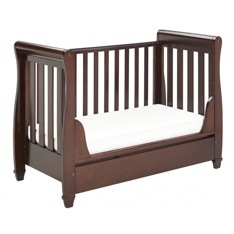 Babymore Eva Sleigh Cot Bed Drop side  with Drawer-Brown