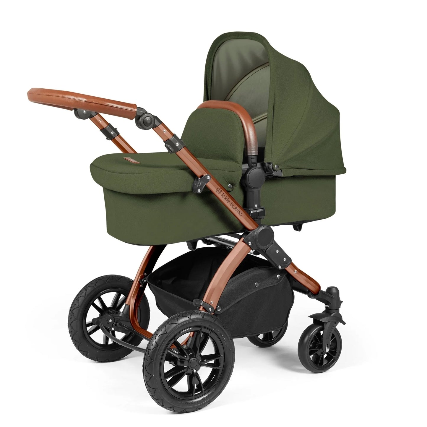 Ickle bubba Stomp Luxe All in One Premium i-Size Travel System with ISOFIX Base *Woodland  - Tan handle