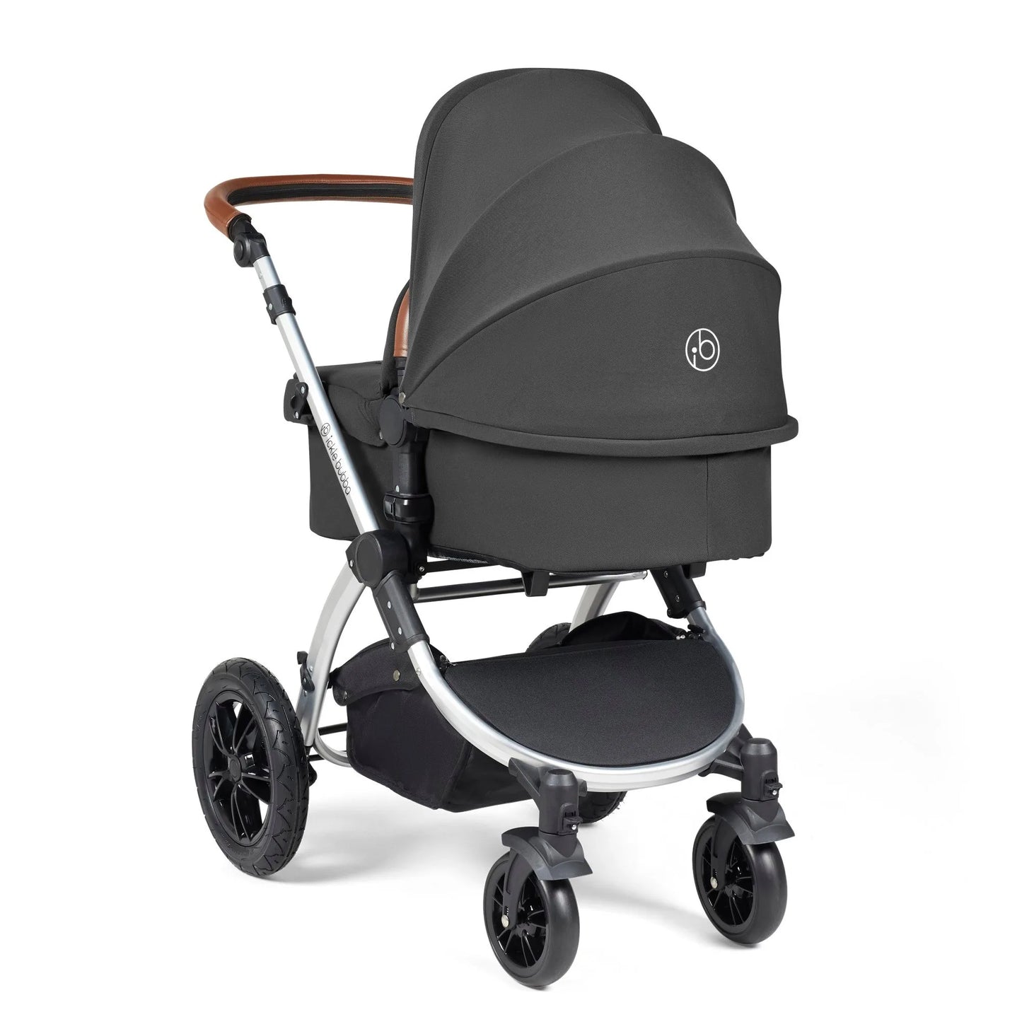 Ickle bubba Stomp Luxe All in One Premium i-Size Travel System with ISOFIX Base *Charcoal Grey  - Tan handle