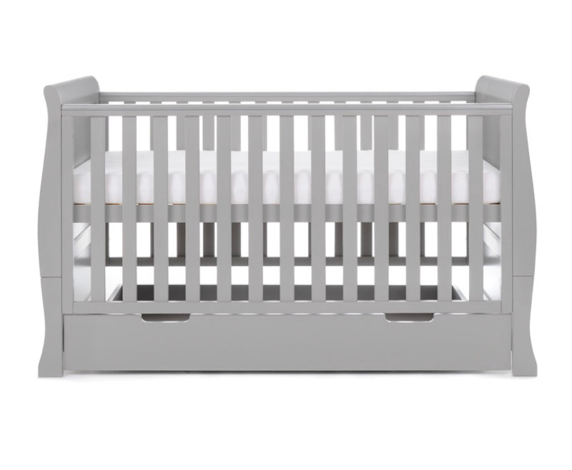 Obaby Stamford Classic Sleigh Cot Bed With Drawer - Warm Grey