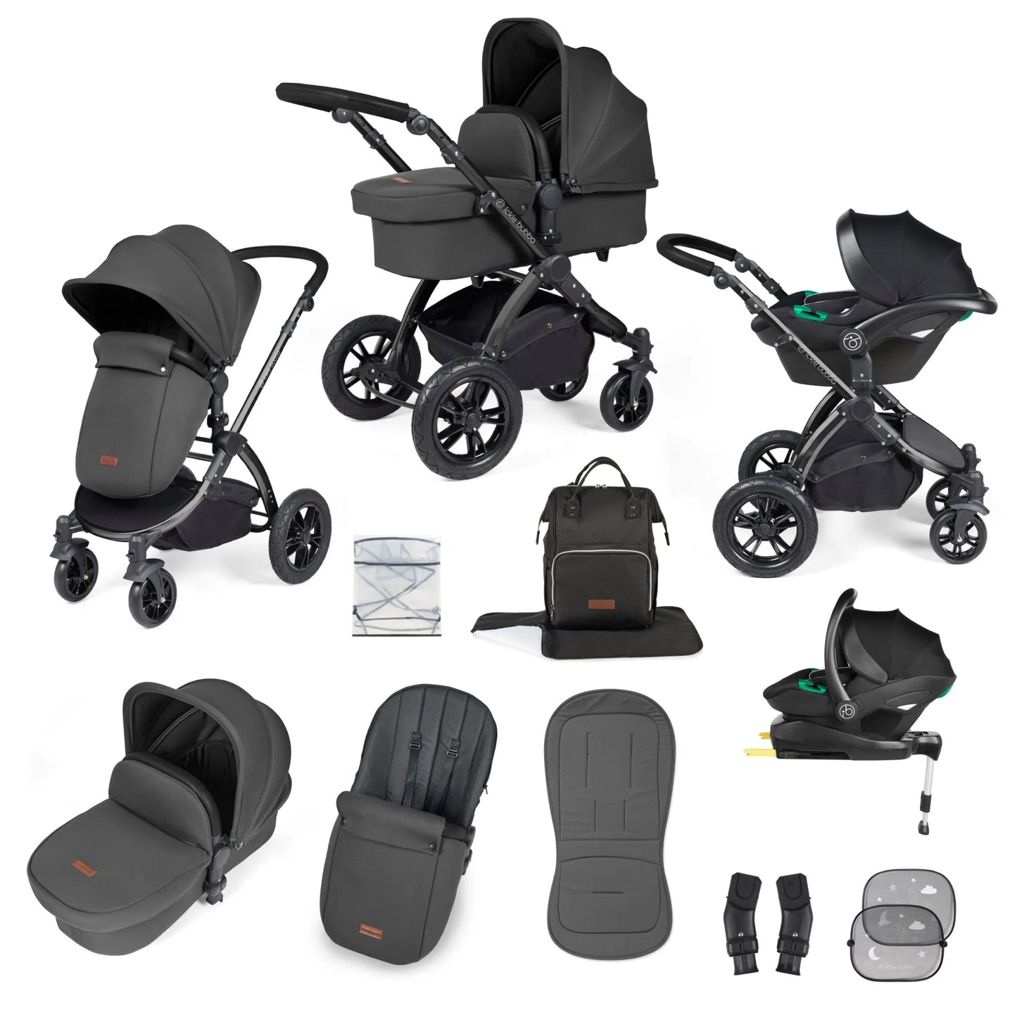 Ickle bubba Stomp Luxe All in One Premium i-Size Travel System with ISOFIX Base *Charcoal Grey  - Black  handle