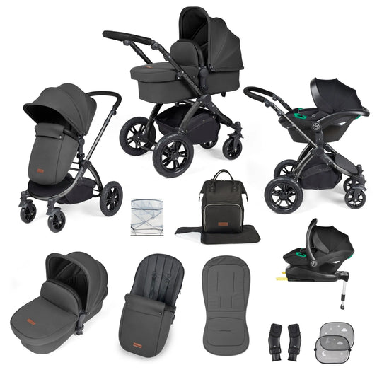 Ickle bubba Stomp Luxe All in One Premium i-Size Travel System with ISOFIX Base *Charcoal Grey  - Black  handle  - EMAIL FOR STOCK  LEVEL