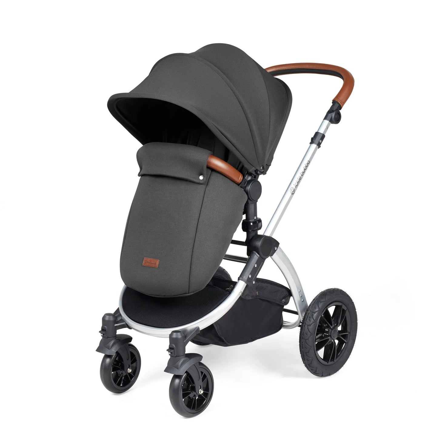 Ickle bubba Stomp Luxe All in One Premium i-Size Travel System with ISOFIX Base *Charcoal Grey  - Tan handle