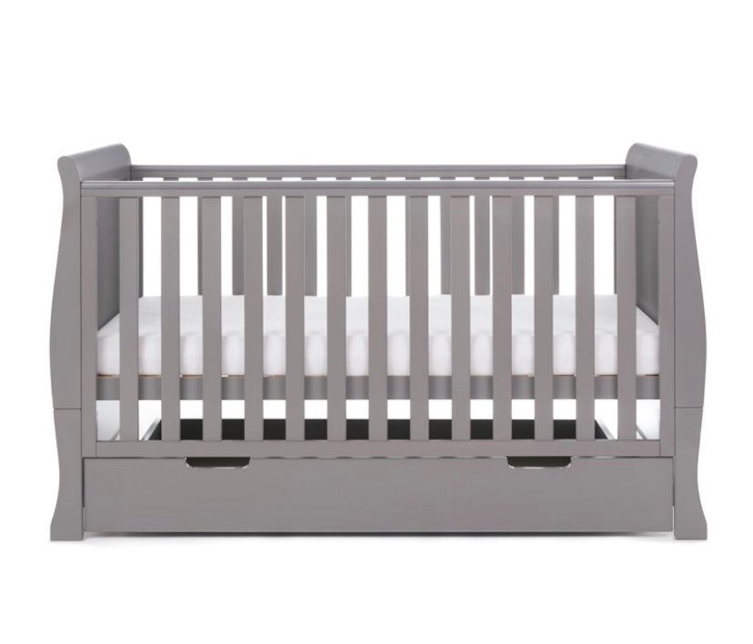 Obaby Stamford Classic Sleigh Cot Bed With Drawer - Taupe Grey