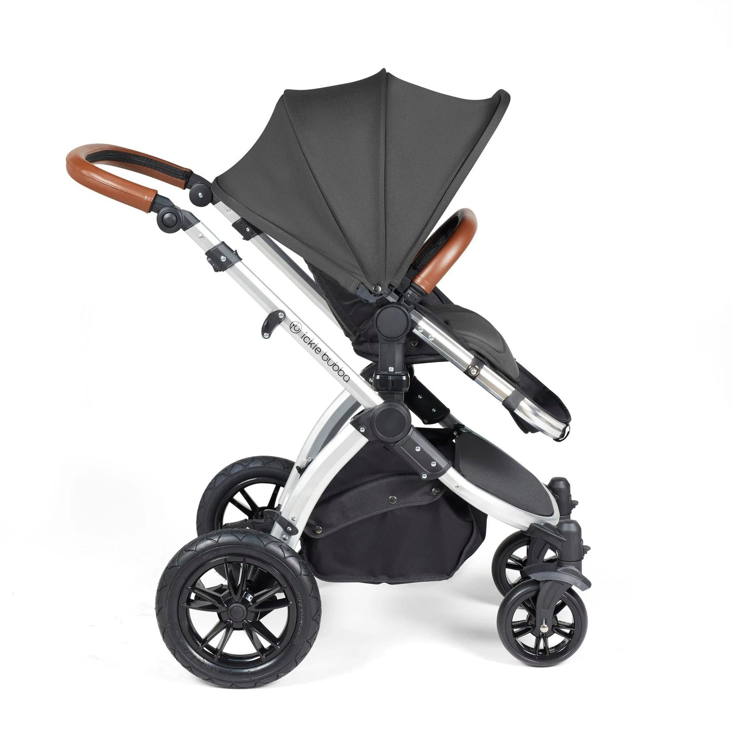 Ickle bubba Stomp Luxe All in One Premium i-Size Travel System with ISOFIX Base *Charcoal Grey  - Tan handle