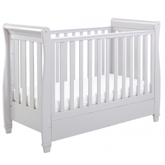 Babymore Eva Sleigh Cot Bed Drop side with Drawer-Grey