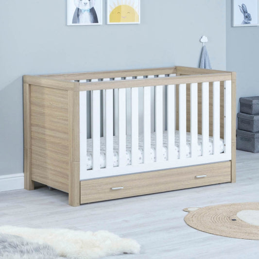 Babymore Luno Cot Bed Including Draw - Oak White