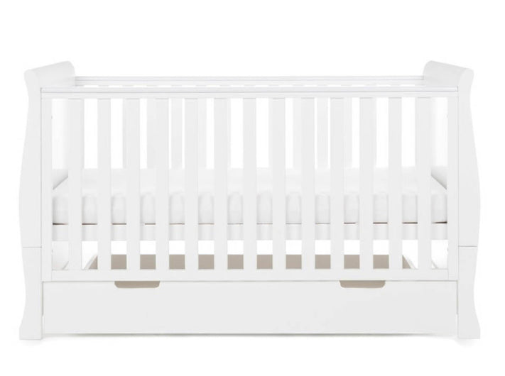 Obaby Stamford Classic Sleigh Cot Bed With Drawer - White