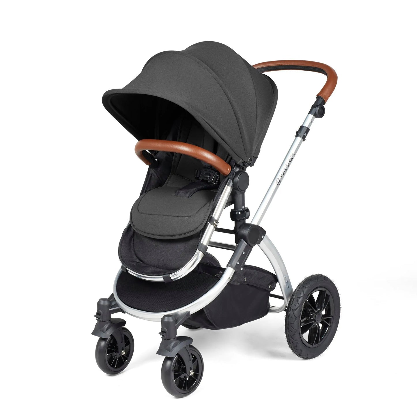 Ickle bubba Stomp Luxe All in One Premium i-Size Travel System with ISOFIX Base *Charcoal Grey  - Tan handle