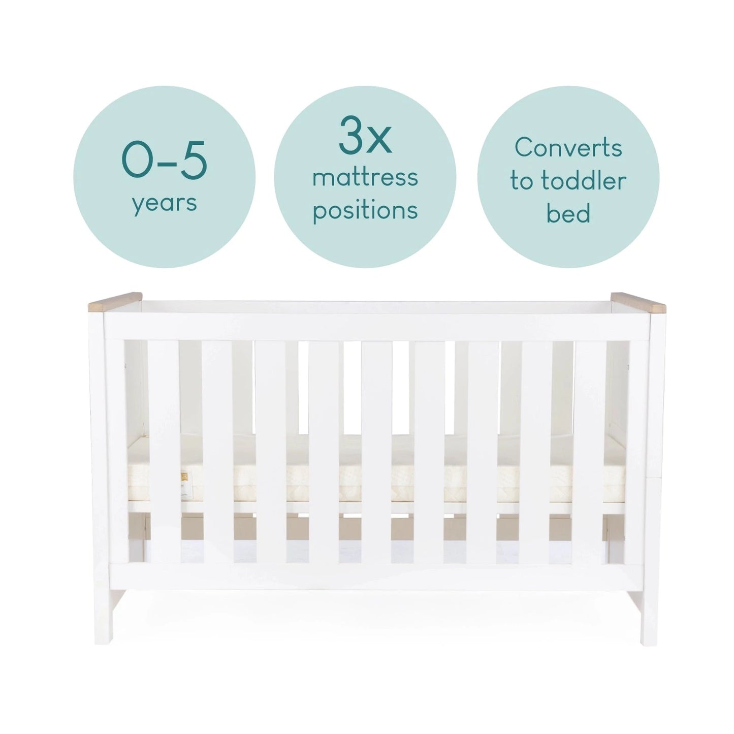 Cuddle Co Aylesbury 3 Piece Nursery Furniture Set (Cot Bed, Dresser & Wardrobe) - White & Ash