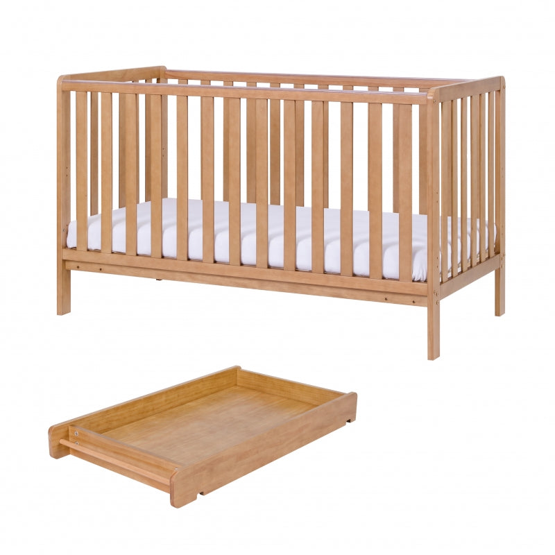 Tutti Bambini Malmo Cot Bed Bundle Including Cot Top Changer & Mattress-Oak