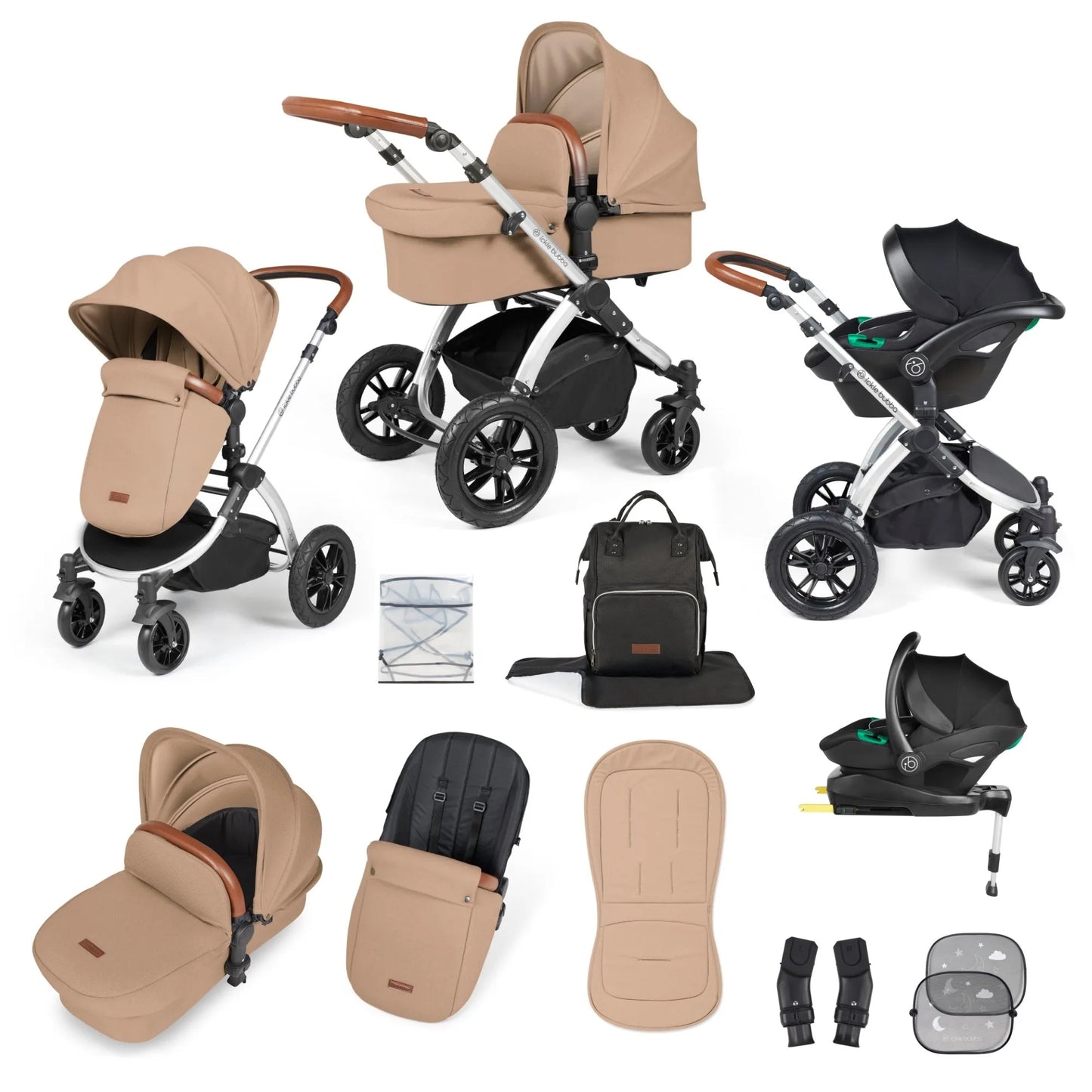 Ickle bubba Stomp Luxe All in One Premium i-Size Travel System with ISOFIX Base *Desert  - Tan handle