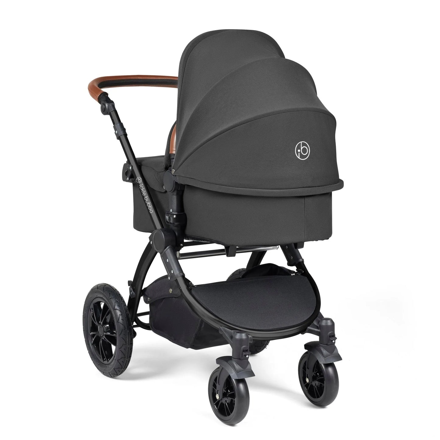 Ickle bubba Stomp Luxe All in One Premium i-Size Travel System with ISOFIX Base *Charcoal Grey  - Tan handle