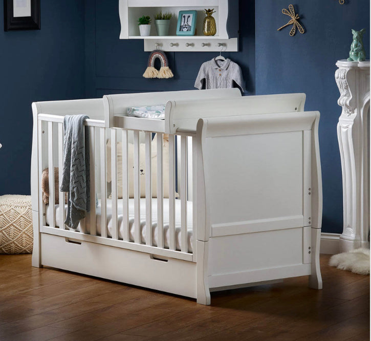 Obaby Stamford Classic Sleigh Cot Bed With Drawer - White