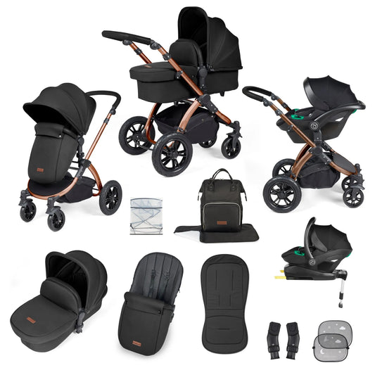 Ickle bubba Stomp Luxe All in One Premium i-Size Travel System with ISOFIX Base *Midnight - Black handle - EMAIL FOR STOCK  LEVEL