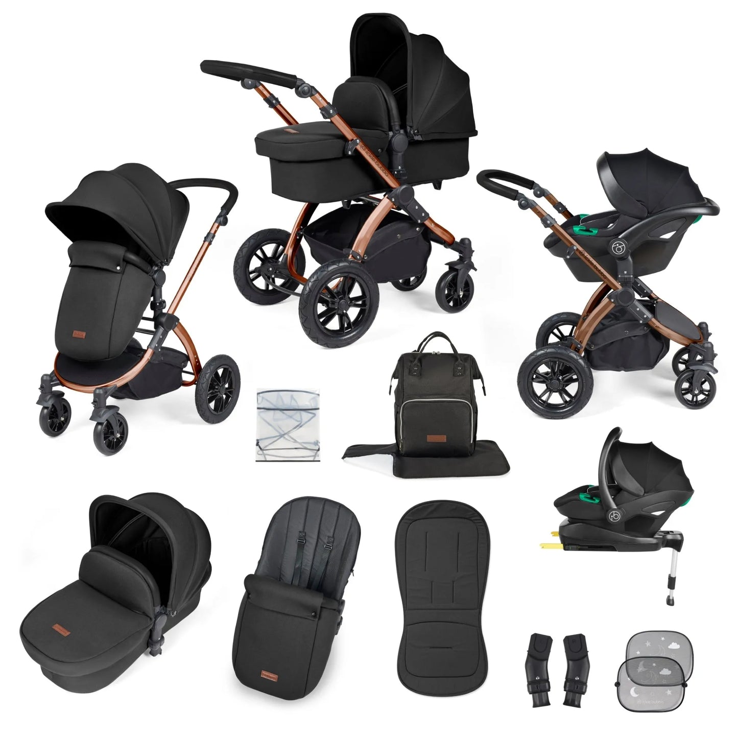 Ickle bubba Stomp Luxe All in One Premium i-Size Travel System with ISOFIX Base *Midnight - Black handle