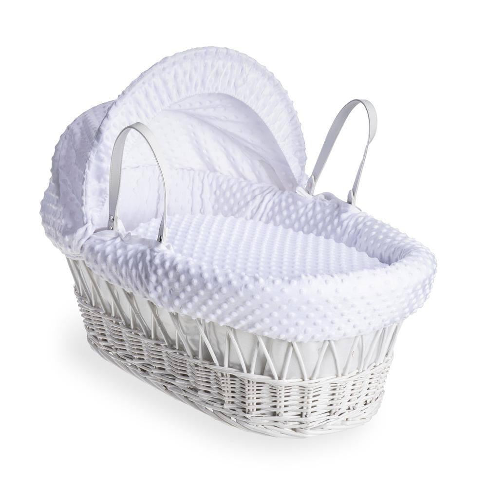 White wicker moses store basket and stand