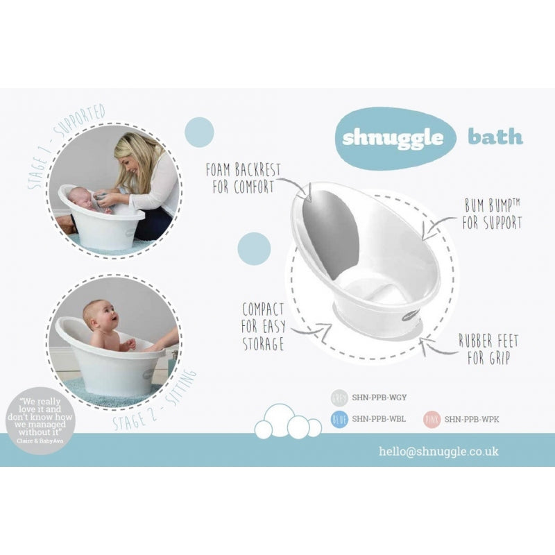 Shnuggle Baby Bath-White with Grey Backrest