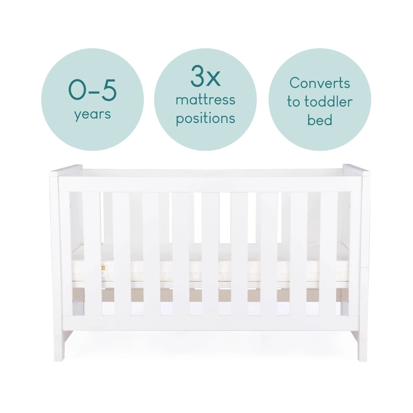 Cuddle Co Aylesbury 3 Piece Nursery Furniture Set (Cot Bed, Dresser & Wardrobe) - White