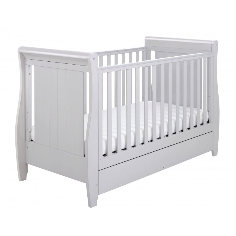 Babymore Stella Sleigh Drop Side  Convertible Cot Bed & foam mattress- Grey