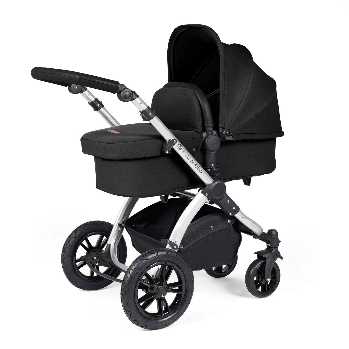 Ickle bubba Stomp Luxe All in One Premium i-Size Travel System with ISOFIX Base *Midnight - Black handle