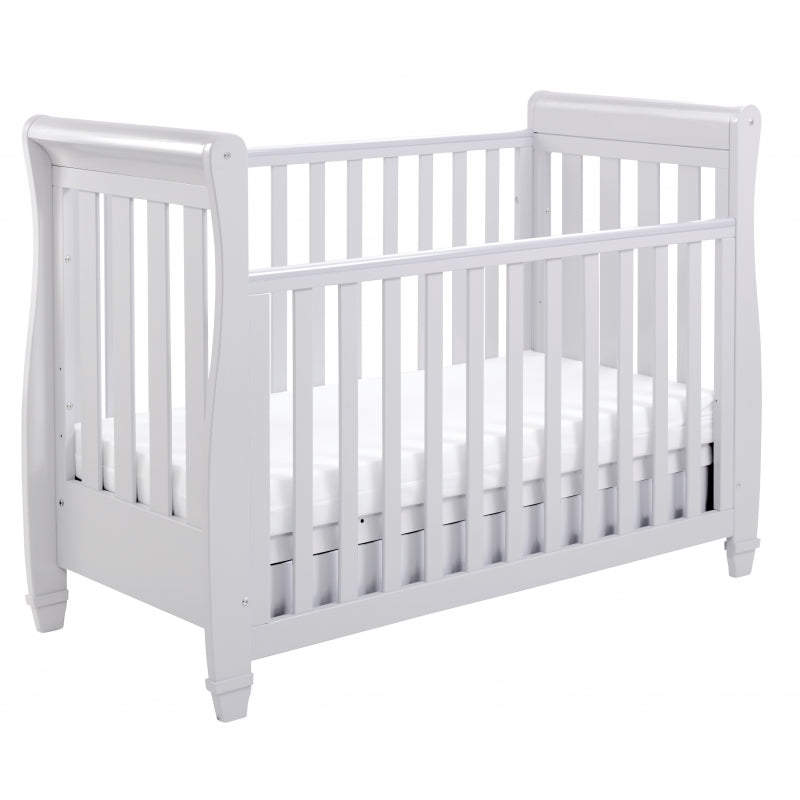 Babymore Eva Sleigh Cot Bed Drop side  with Drawer &  cot top changer -Grey