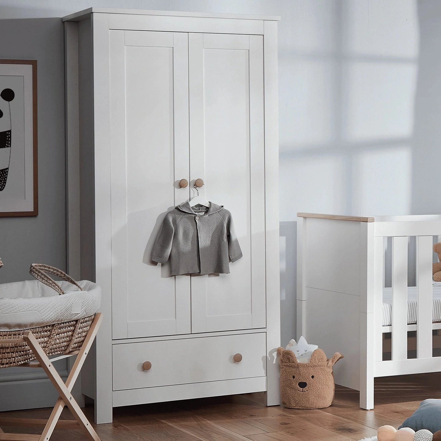 Cuddle Co Aylesbury 3 Piece Nursery Furniture Set (Cot Bed, Dresser & Wardrobe) - White & Ash