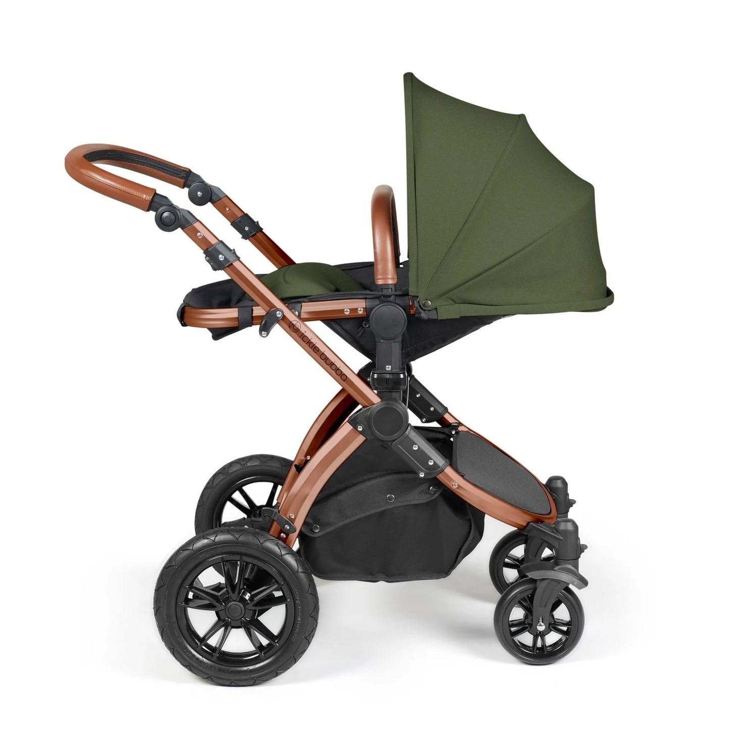 Ickle bubba Stomp Luxe All in One Premium i-Size Travel System with ISOFIX Base *Woodland  - Tan handle