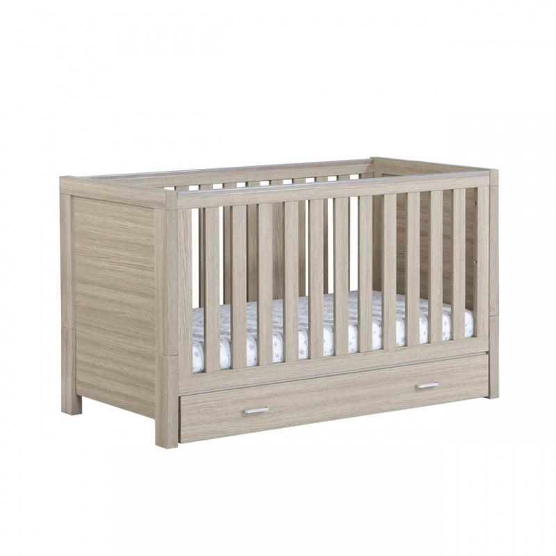 Babymore Luno Cot Bed Including Draw - Oak