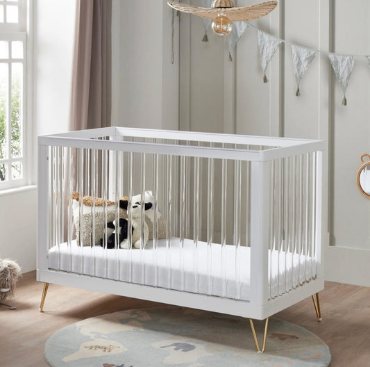 Babymore Kimi Cot Bed – White Acrylic *Feb Offer